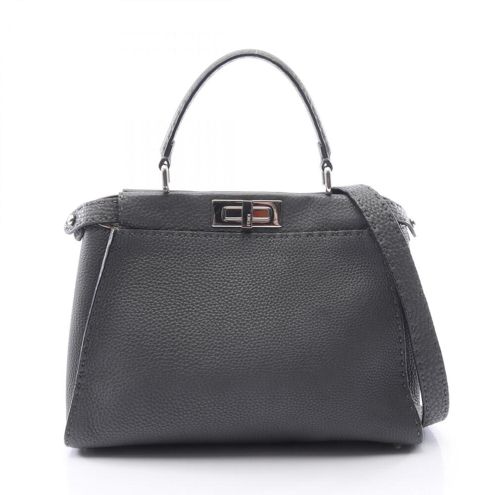 Fendi Peekaboo Regular Selleria Handbag Leather Gray